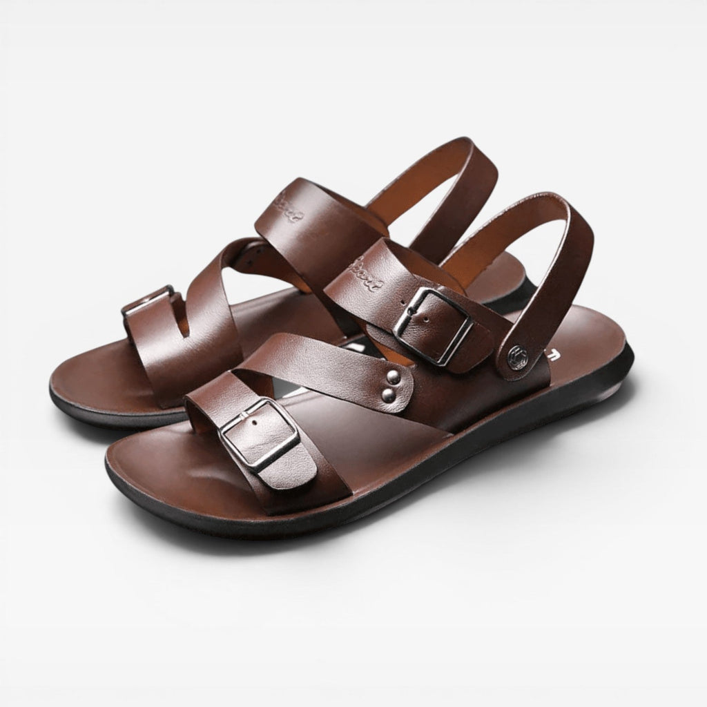 Men's Adjustable Strap Leather Sandals – Comfortable Buckle Summer Style